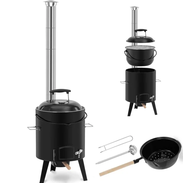 Cocina de campaña, caldero esmaltado con chimenea, 14 l