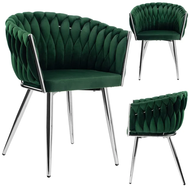 COFTON chrome woven chair Velvet dark green