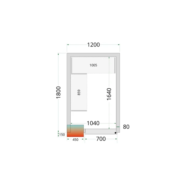 Cold store, cold room, complete 1200 x 1800 x 2200 mm CRPF1218