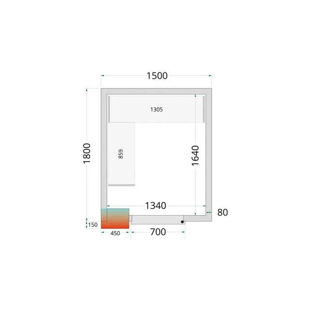 Cold store, cold room, complete 1500 x 1800 x 2200 mm CRPF1518