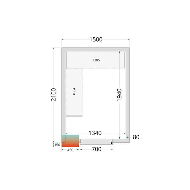 Cold store, cold room, complete 1500 x 2100 x 2200 mm CRPF1521