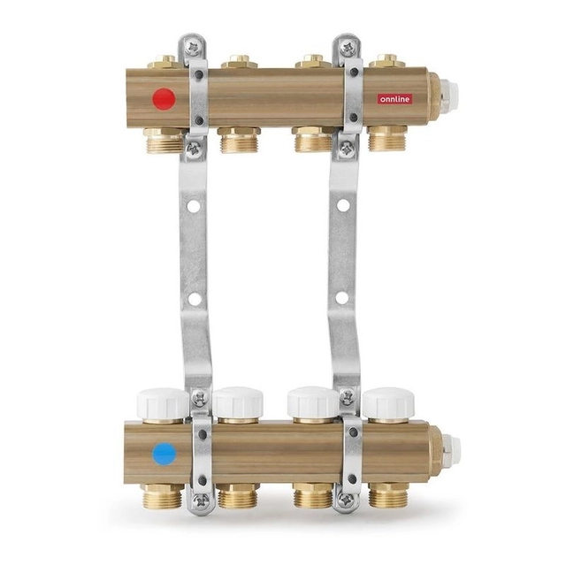 Colector ONNLINE para suelo radiante con válvulas de control y válvulas para actuadores de rosca M30 -11 circuitos