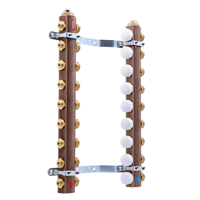 Collecteur ONNLINE pour chauffage au sol avec vannes de régulation et vannes pour actionneurs filetés M30 -9 circuits