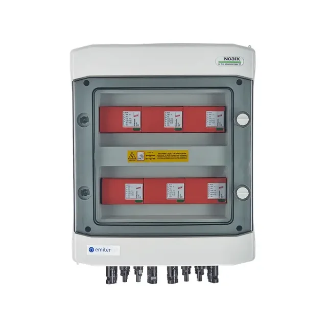 Collegamento quadro fotovoltaicoEMITER IP65 DC ermetico con scaricatore di sovratensione DC Dehn 1000V tipo 1+2, 6x stringa FV, 6x MPPT