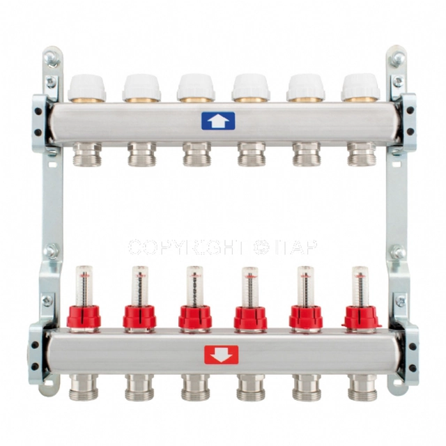 Collettore per impianti di riscaldamento ITAP, orientabile, con flussimetri, anelli 11.