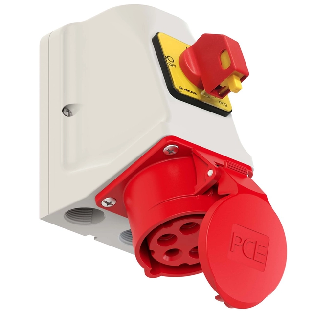 Combi stopcontact met schakelaar 0-1 32A invoer:M25 uit:32/5 400V IP44