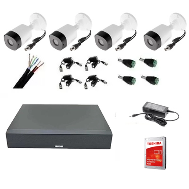 Compleet professioneel systeem 4 buitenbewakingscamera's FULL HD 20m IR, DVR 4 kanalen, accessoires + hard 1TB