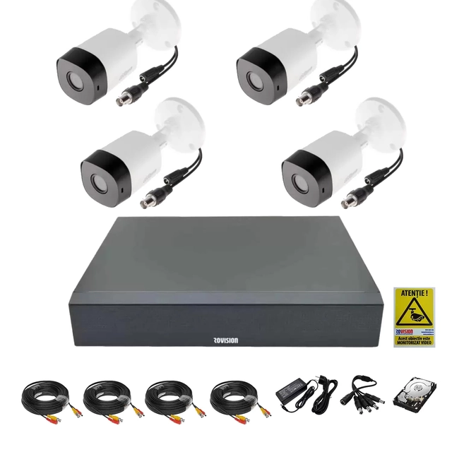 Compleet videobewakingssysteem 4 FULL HD buitencamera's met IR 20m, DVR 4 kanalen, accessoires en hardware 1Tb