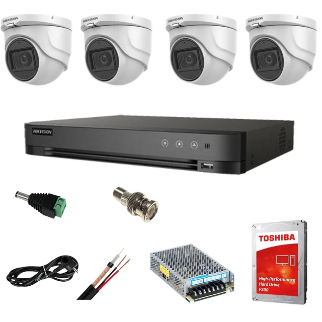 Complete indoor video surveillance system Hikvision 4 Turbo HD cameras 5 MP 20 m IR accessories included, HDD gift 1tb