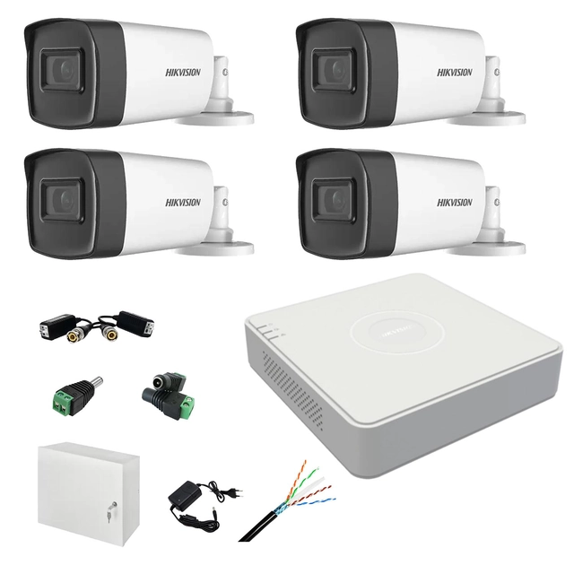 Complete professionele kit 4 buitenbewakingscamera's 5MP TurboHD Hikvision IR 40m DVR 4 inclusief accessoirekanalen