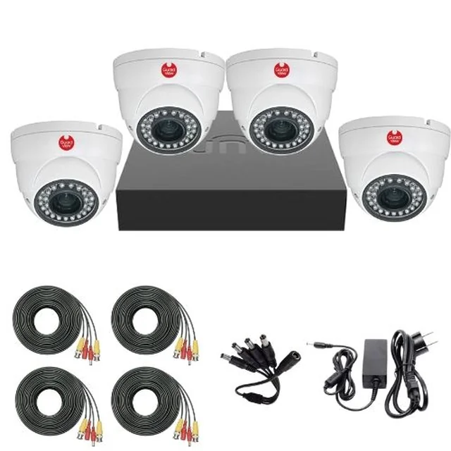 Complete surveillance system 4 Guard View analogue cameras 2MP anti-vandal varifocal lenses 4-in-1 IR 30m, UNV DVR 4 AnalogHD channels 2MP and accessories