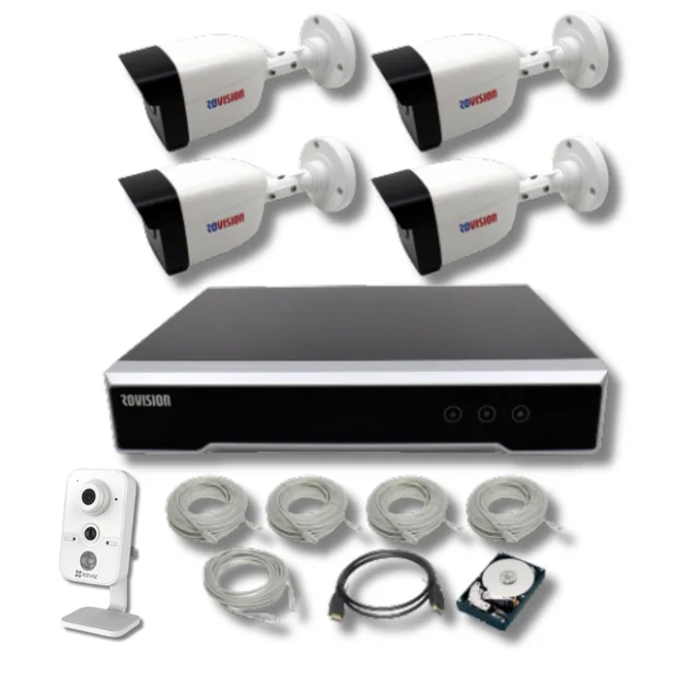 Complete surveillance system 4 POE IP cameras 2MP FULL HD IR 30m, NVR 4 POE channels, HDD 1TB WD Ready installed, accessories, Plug and play+Ezviz cube surveillance camera %p5 /% 720P IR 10m 2.8mm WIFI