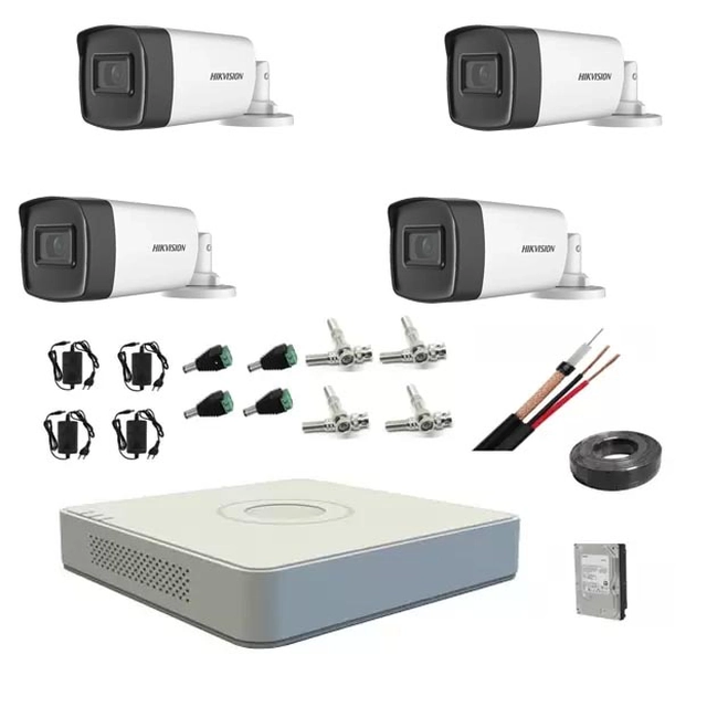 Complete system kit 4 Hikvision surveillance cameras 1080P 40 m IR lens 2.8mm hard 1tb