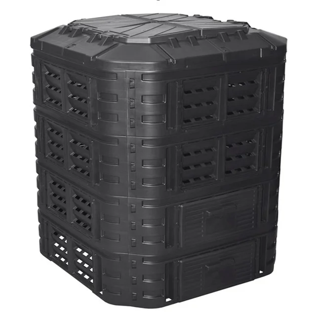 Compostator de grădină din plastic, 1120 l, negru