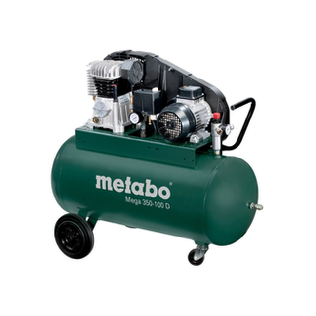 Compresor eléctrico de pistón Metabo Mega 350-100 D Aire de admisión: 250 l/min | 90 l | 10 barra | Lubricado con aceite | 400 V