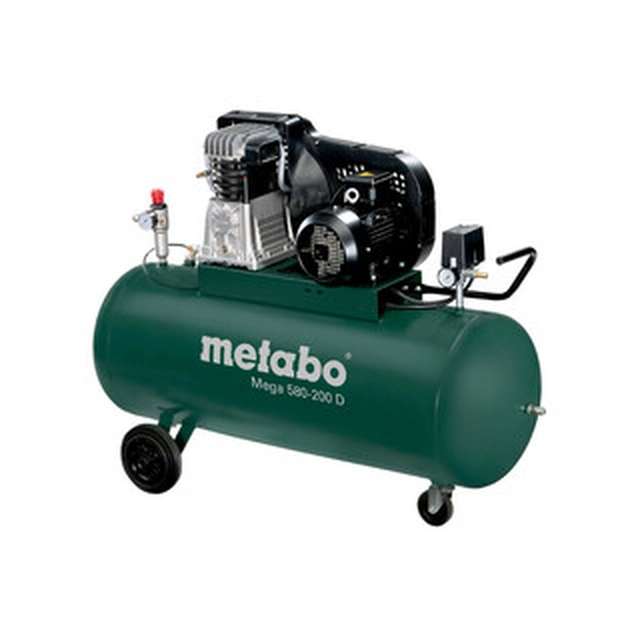 Compresor eléctrico de pistón Metabo Mega 580-200 D Aire de admisión: 395 l/min | 200 l | 11 barra | Lubricado con aceite | 400 V