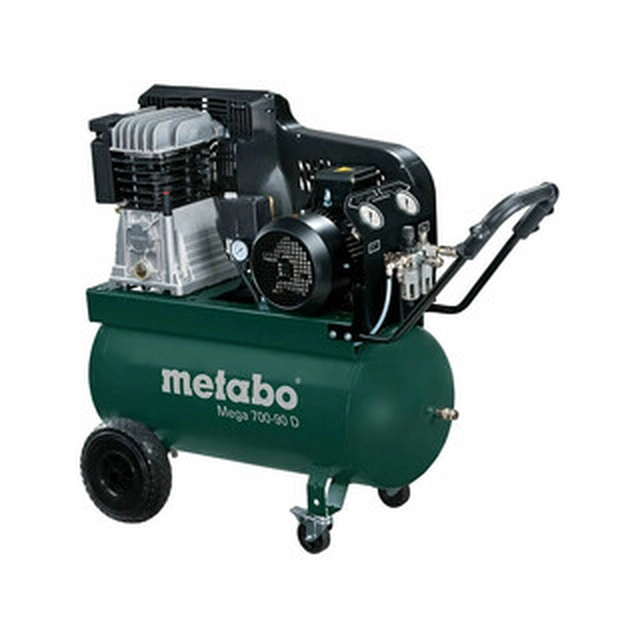 Compressor de pistão elétrico Metabo Mega 700-90 D Ar de admissão: 520 l/min | 90 l | Barra 11 | Lubrificado com óleo | 400 V