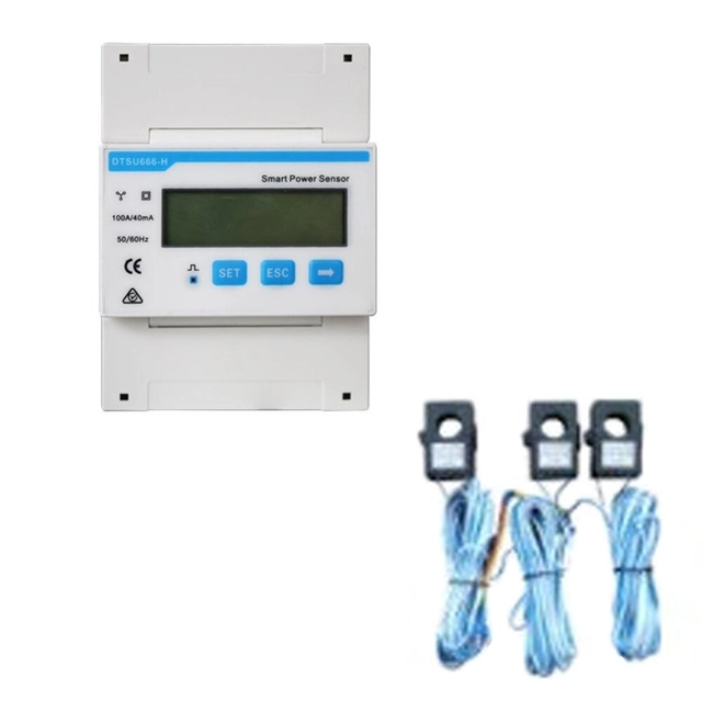 Compteur d&#39;énergie,3-fazowy, 3p4w, Afficheur LCD, mesure par transformateurs à250A, communication RS485, montage sur rail TH