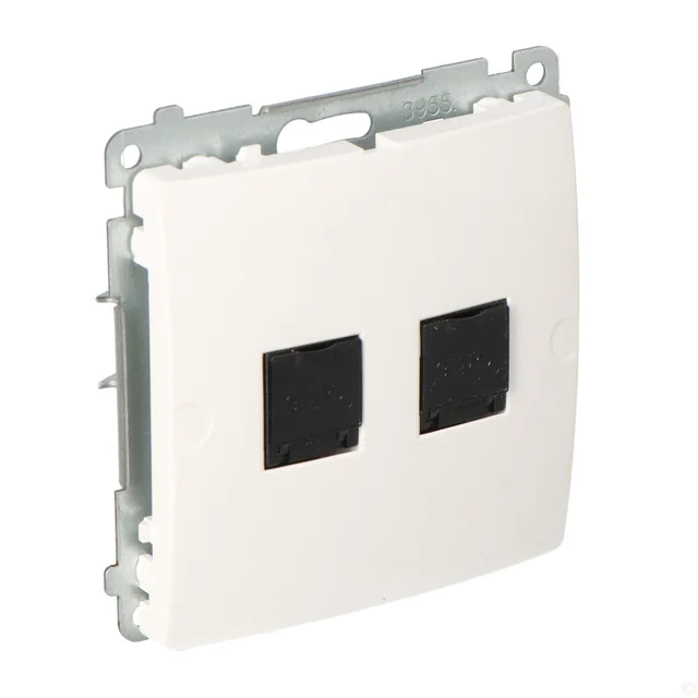 Computer socket RJ45, category 6, double with anti-dust cover (module), mounting with claws or screws, white