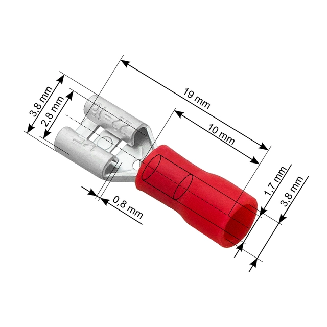 Conector fêmea plano isolado 2,8/0,8 100 Pcs