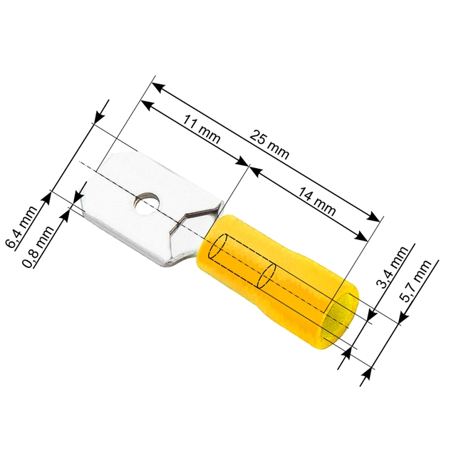 Conector macho plano aislado 6,3/0,8 100 Uds