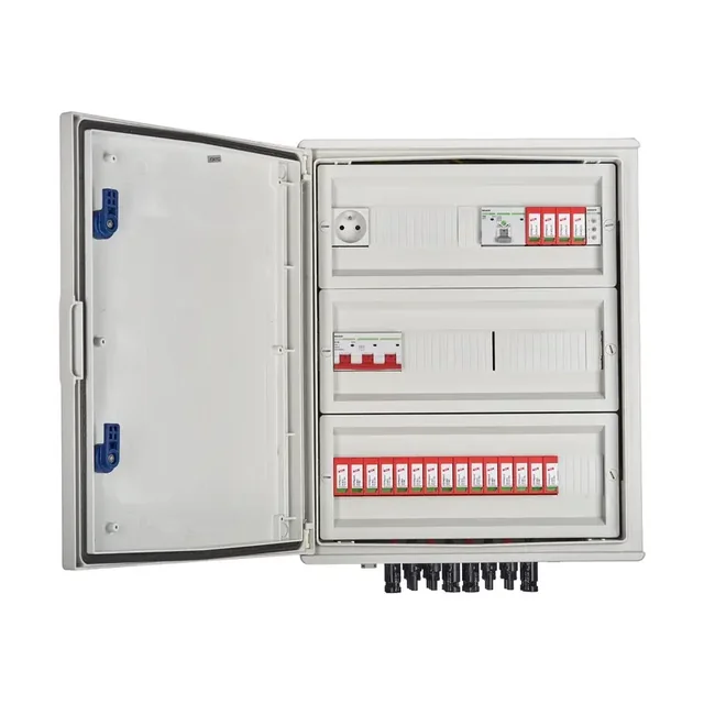 Conexão do painel fotovoltaicoEMITER hermético DCAC IP66 com pára-raios DC Dehn 1000V tipo 2, 5 x cadeia PV, 5 x MPPT // limite.AC Dehn tipo 2, 100A 3-F, FR 100A, sinal de fase + soquete