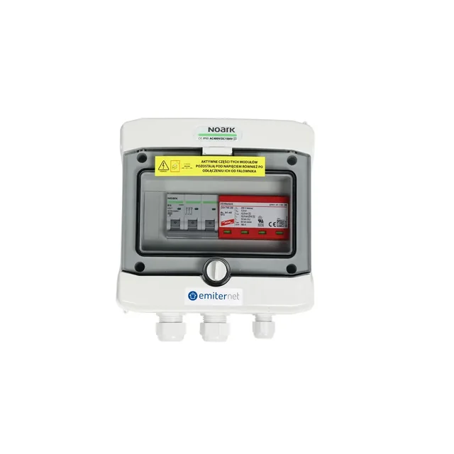 Conexión del cuadro fotovoltaicoEMISOR AC hermético IP65 con descargador de sobretensiones AC Dehn tipo 1+2, 16A 3-F