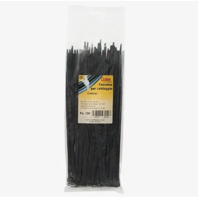 Conjunto 100 colar de cabo 530x7.6mm resistência de plástico preto 54.4kg Cobra 9461