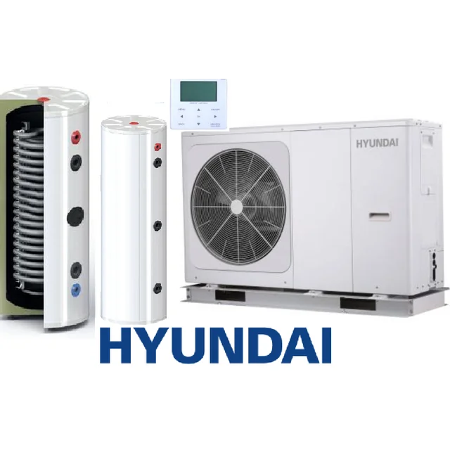 Conjunto Bomba de Calor Monoblock HYUNDAI 10kW + Depósito de inercia SL 130L + Depósito ACS autónomo 245L SOLITANK con batería 3.83m2