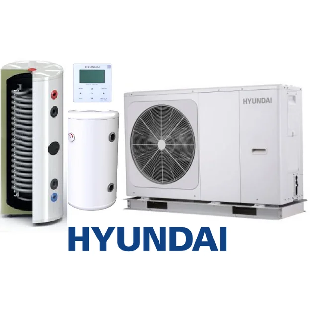 Conjunto Bomba de Calor Monoblock HYUNDAI 10kW + Depósito de inercia SL 130L + Depósito ACS autónomo 245L SOLITANK con batería 3.83m2