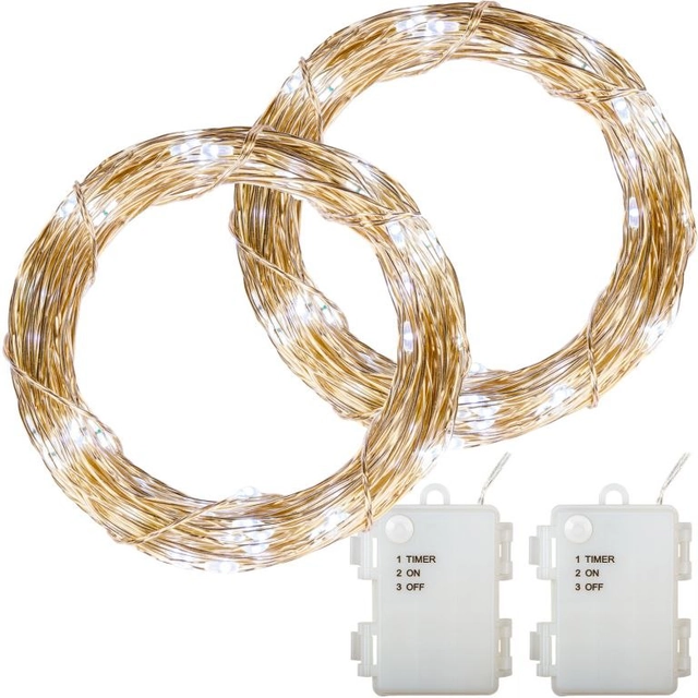 Conjunto de 2 pedaços de fios de luz - 200 LEDs, branco frio