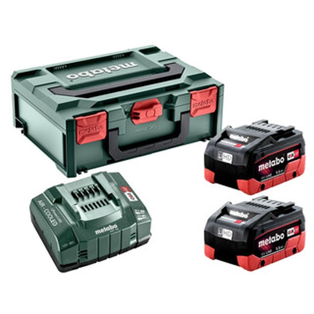 Conjunto de bateria e carregador Metabo Basic-Set 2 x LiHD 5.5 Ah + Metabox 18 V | 5,5 Ah