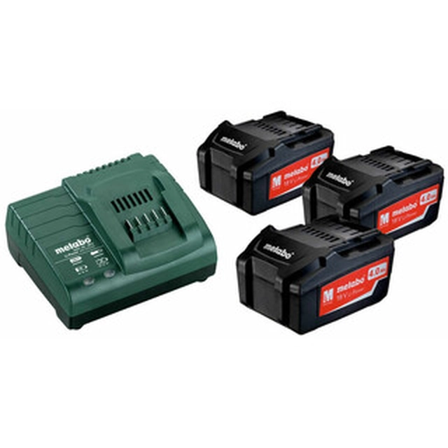 Conjunto de bateria e carregador Metabo Basic-Set 3x4.0 Ah 18 V | 4 Ah