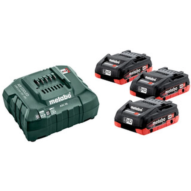 Conjunto de bateria e carregador Metabo Basic-Set 3 x LiHD 4.0 Ah 18 V | 4 Ah