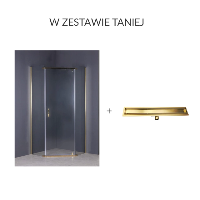 Conjunto de cabina de ducha pentagonal dorada Sea-Horse Stylio 80 + desagüe lineal 60 cm dorado