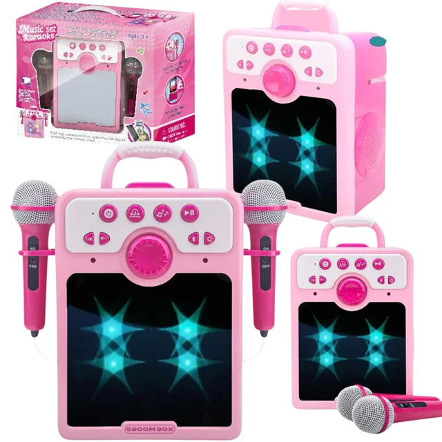 CONJUNTO DE CANTO KARAOKE DOIS MICROFONES EFEITOS DE LUZ MÚSICAS CARREGADAS