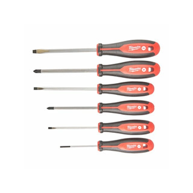 Conjunto de chave de fenda Milwaukee 6 3 com alça lateral (PH1, PH2, SL3, SL4, SL5.5, SL6.5)