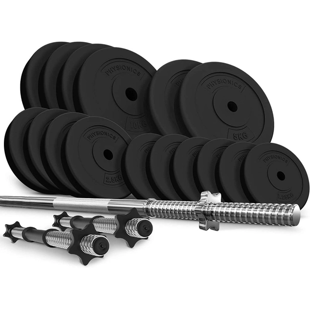 Conjunto de halteres de levantamento PHYSIONIC com placas de peso,67 kg