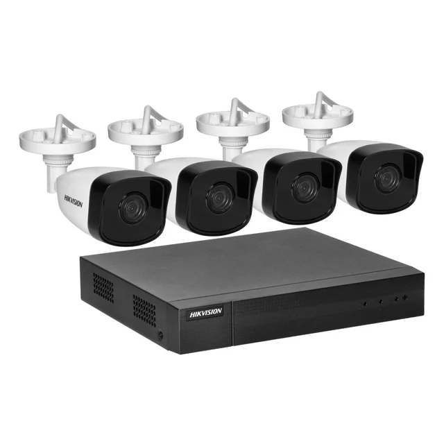 Conjunto de monitoramento HIKVISION IPKIT-B4-4CH com câmeras de tubo IP 4 HIKVISION IP-CAM-B140H e gravador HIKVIS 4-kanałowym