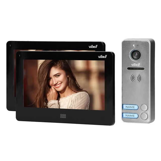 Conjunto de vídeo porteiro 2-rodzinny, cor do aparelho, LCD 7&quot;, touchscreen, menu OSD, memória, slot para cartão SD, DVR, controle