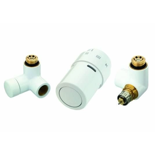 Conjunto derecho (dos válvulas + culata) Danfoss X-tra Collection para radiadores de baño y decorativos, blanco