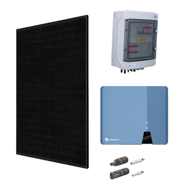 Conjunto fotovoltaico 10kW (painel fotovoltaico 400W JA Solar todo preto, inversor trifásico Solplanet 10kW, Quadro hermético DC/AC, conectores MC4)