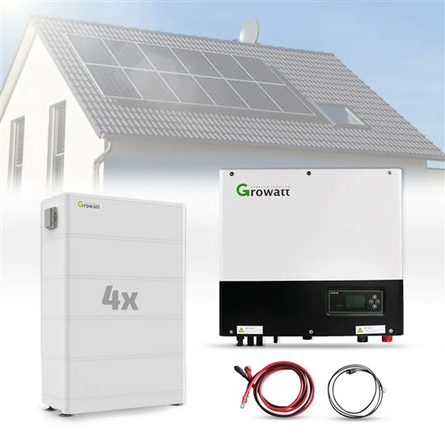 Conjunto fotovoltaico Growatt 10kW - inversor, bateria 4x, BMS, cabos