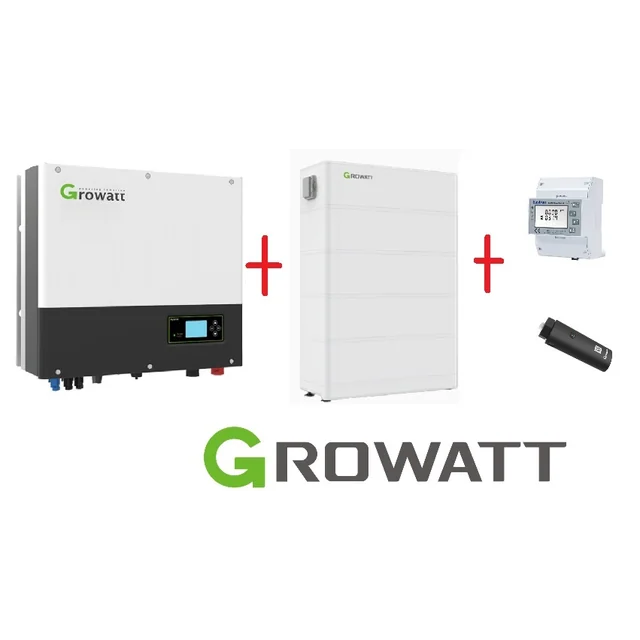 Conjunto Híbrido GROWATT: SPH 5000TL3 3-faz+Bateria ARK 10kWh+podstawa+kontroler APX ​​​​60050+Smart Medidor 3-faz+WiFi-X