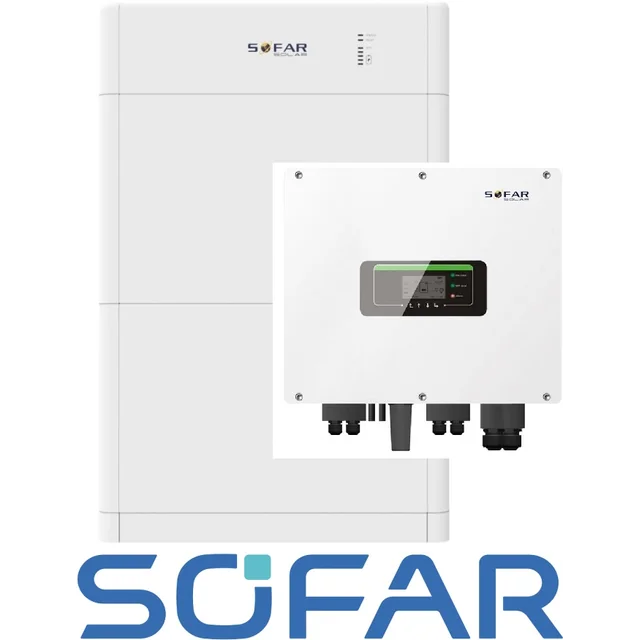 Conjunto: Inversor híbrido SOFAR HYD10KTL-3PH, Almacenamiento de energía Sofar 10kWh BTS E10-DS5