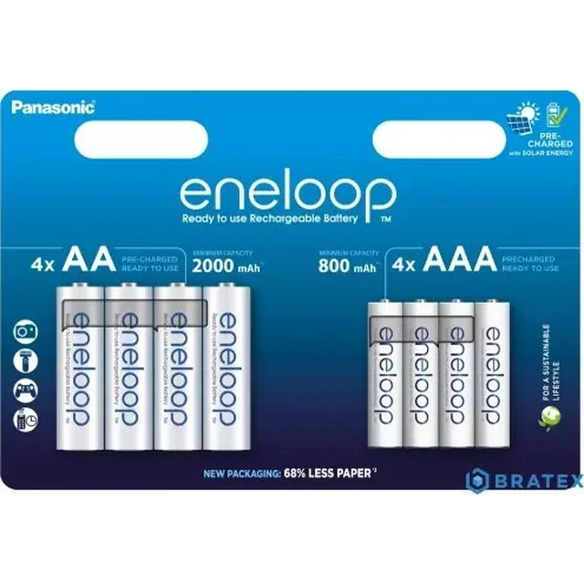 Conjunto Panasonic Panasonic Eneloop 4x AA 2000mAh + 4x AAA 800mAh