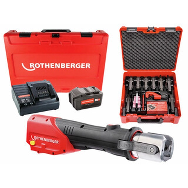 Conjunto Rothenberger R4000 Prensa para tubos sem fio MaxiPro Compacta | 18 V | 0 - 110 mm | 34 kN | Escova de carvão | Bateria 1 x 4 Ah | Em uma mala