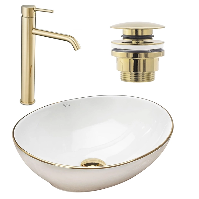 Conjunto Sofia gold edge + Lungo gold high mixer + plug universal gold