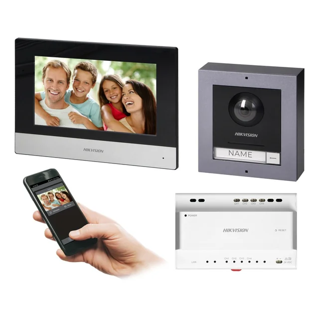 Conjunto videoporteiro HIKVISION DS-KIS702Y 2-żyłowy unifamiliar com monitor touch 7&quot; com WiFi, painel externo com câmara