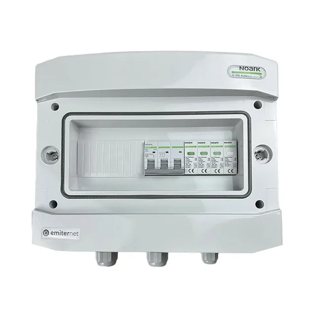 Connexion au tableau photovoltaïqueÉMETTEUR AC hermétique IP65 avec parafoudre AC type Noark 1+2, 32A 3-F